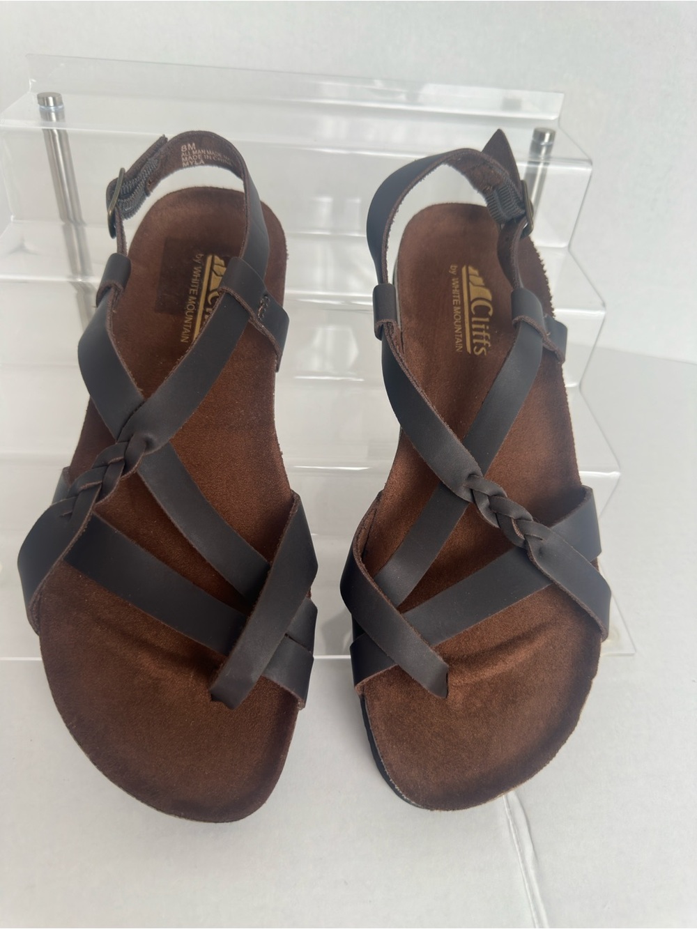 Cliffs by White Mountain Brown Braided Strap Sandals Sz 8 NWOT